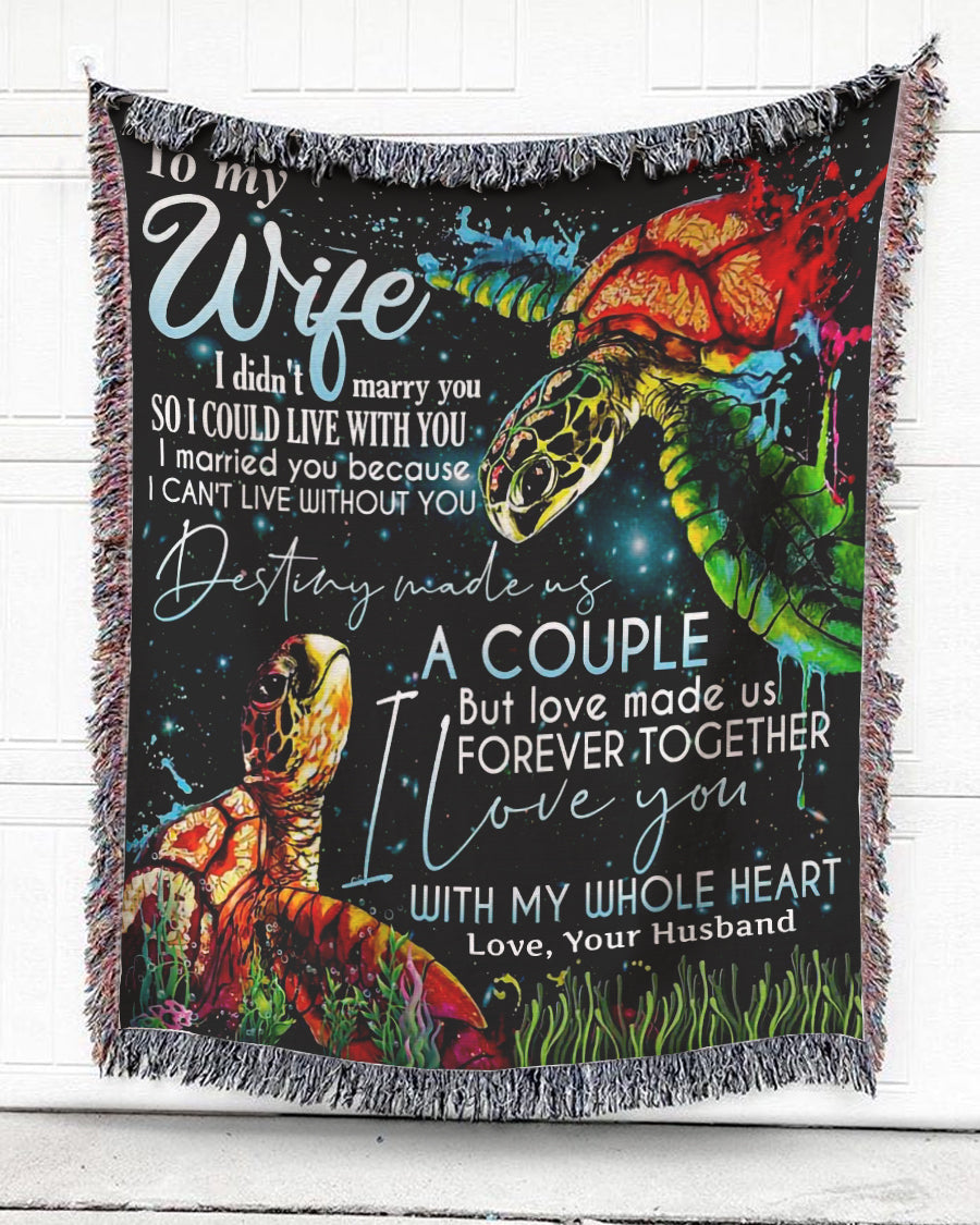 Woven Throw For Wife Wedding Anniversary Gift, Turtle – Destiny Made Us, Cotton Blanket