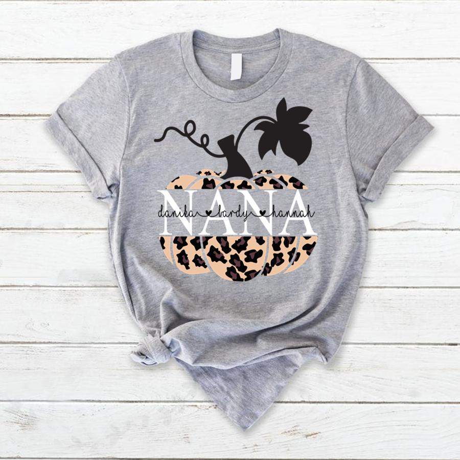 PERSONALIZED NANA PUMPKIN LEOPARD KIDS NAMES SHIRT