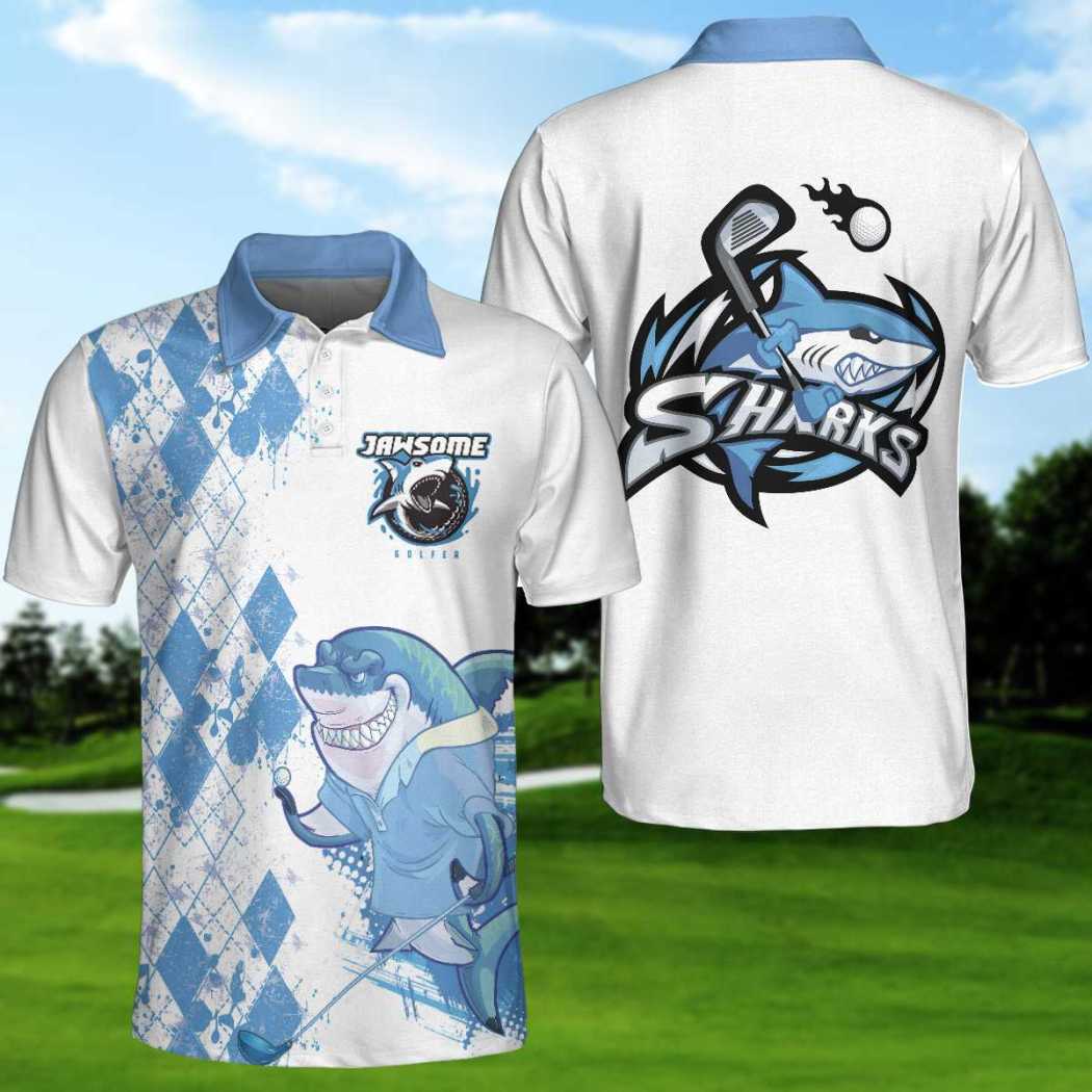 Waybackapparel Jawsome Golfer Shark Golf V2 Short Sleeve Polo Shirt