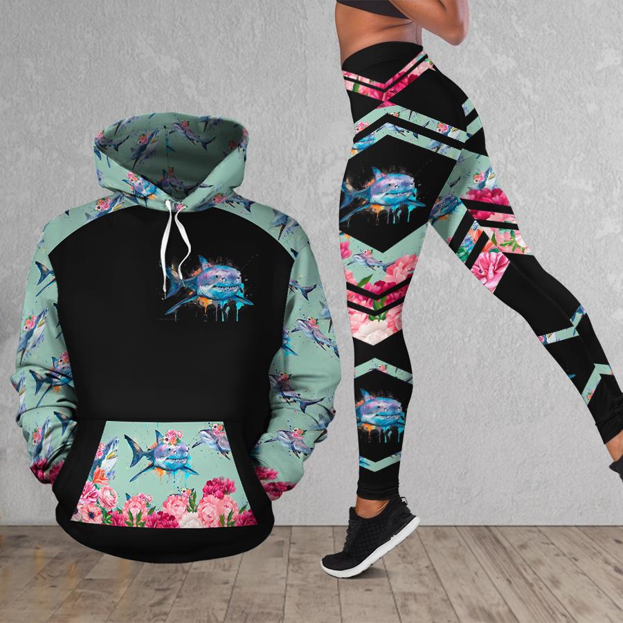 Shark Pink Flowers Hoodie & Legging – Homdecor Store All Over Printed 3D Unisex Shirts, Sweatshirt, Hoodie Size S – 5Xl