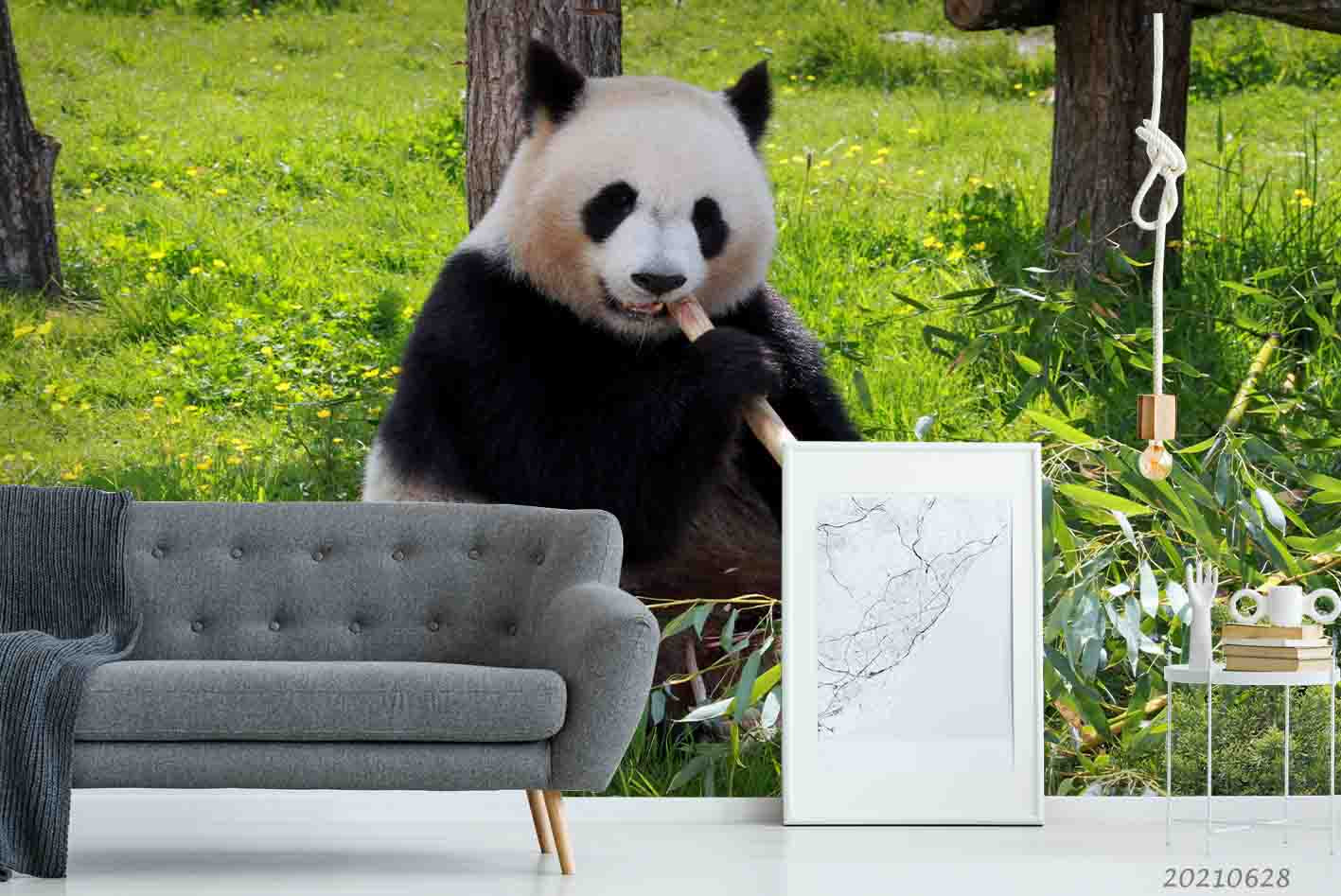 3D Green Forest Animal Panda Wall Mural Wallpaper Lqh 32