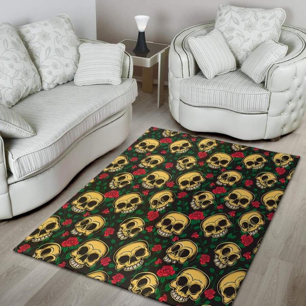 Mexican Rose Skull Area Rug