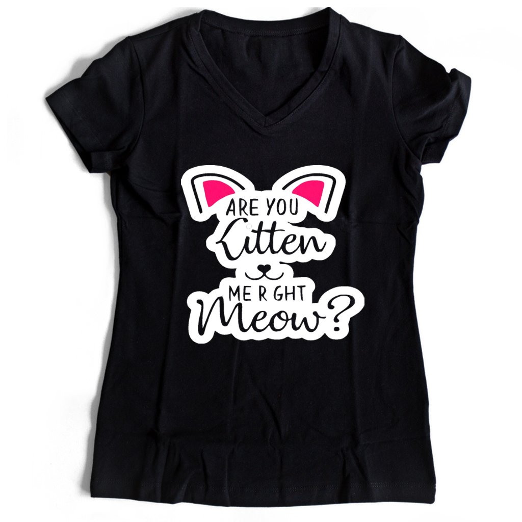 Are You Kitten Me Right Meow Kills Women’s V-Neck Tee T-Shirt