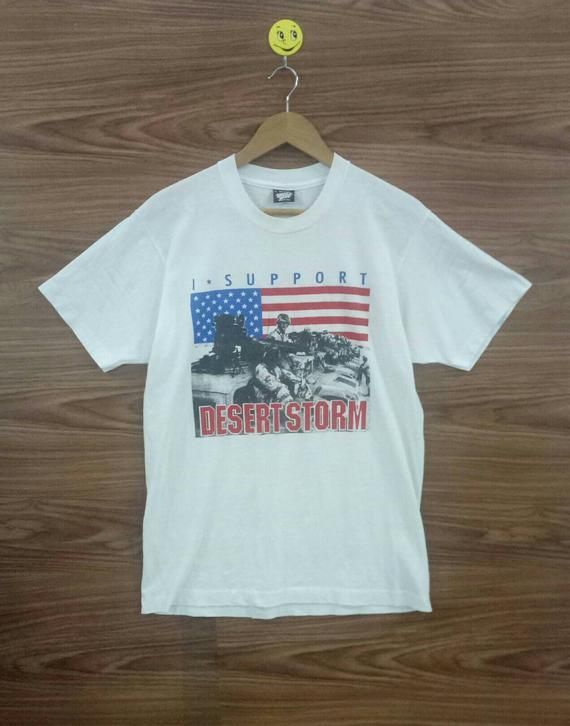 Vintage 90S Desert Storm Military Historical Screen Star Cotton Poly Blend Shirt