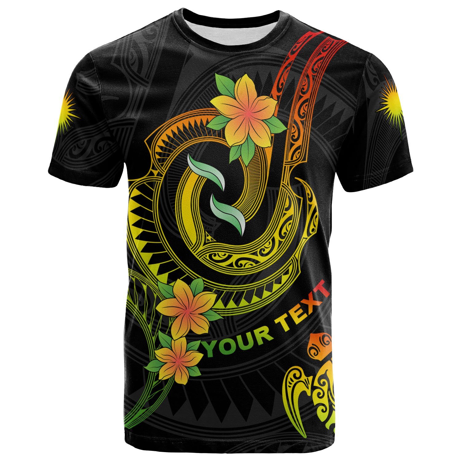 Marshall Islands Custom Personalised T- Shirt – Reggae Plumeria Flowers with Spiral Patterns – BN26