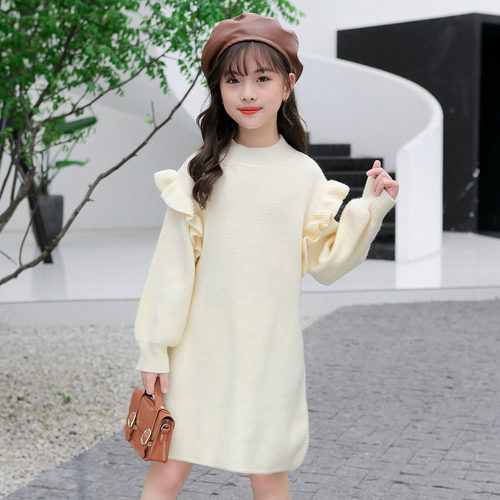 Sweater Teen Girls Dress Autumn Winter 2021 Kids Dresses Long Sleeve Princess Dress For Girl Party Red Clothing alx