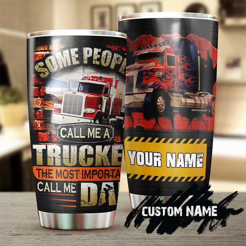 Trucker Dad Important People Call Me Dad Personalized Tumbler-Birthday Gift Christmas Gift Father’S Day Gift For Trucker Dad