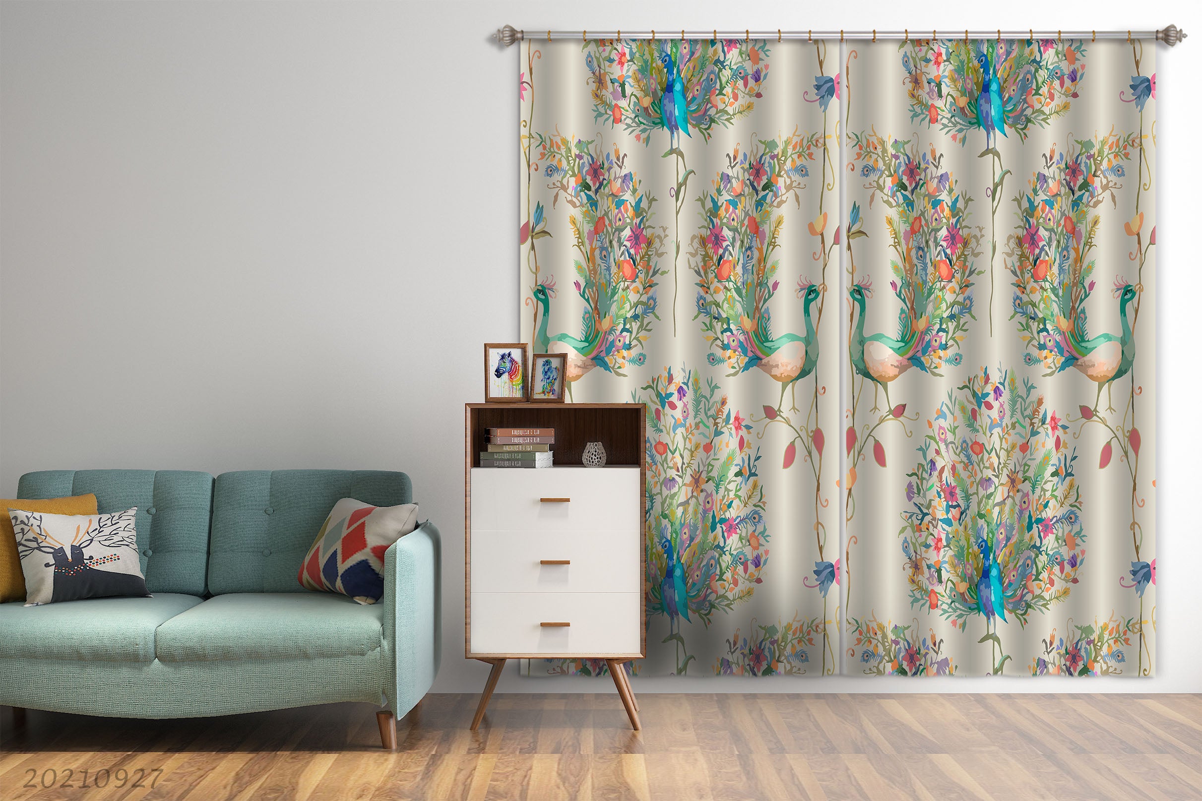 3D Hand Drawn Animal Peacock Curtains And Drapes Lqh 286