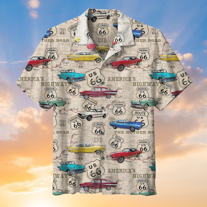 Amazing Vintage Muscle Car On Route 66 Hawaiian Shirt | Unisex | Adult | Hw5796