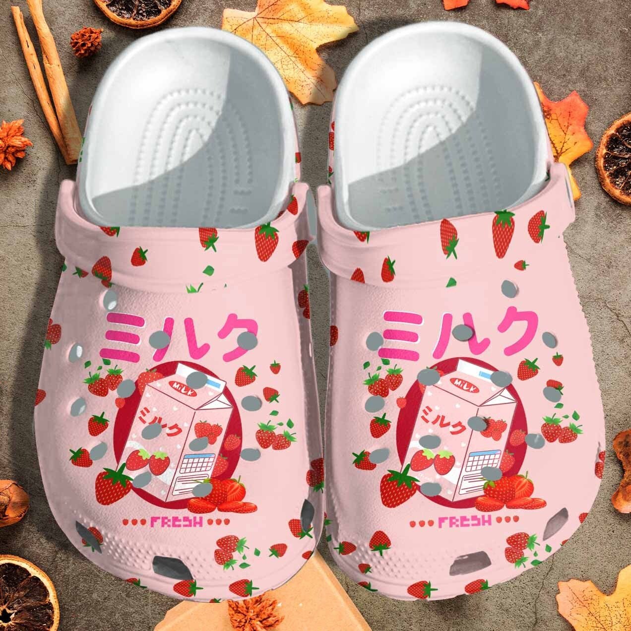 Japanese Pastel Shoes – Kawaii Strawberry Milk Shake Crocss Clogs Birthday Gift – Cr-Milkshake For Men Women Kids