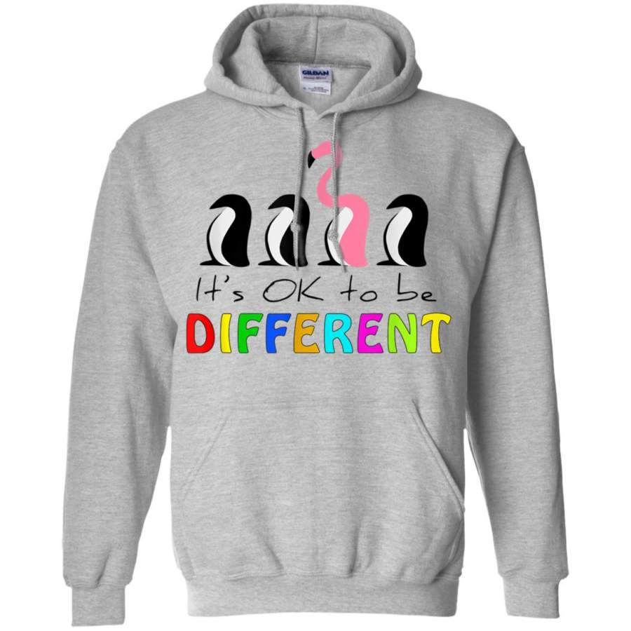 Ok To Be Different Autism Awareness Penguin Flamingo G185 Gildan Pullover Hoodie 8 oz.