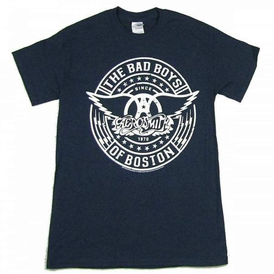 Aerosmith Bad Boys Of Boston Skull Navy Blue T Shirt Band Merch