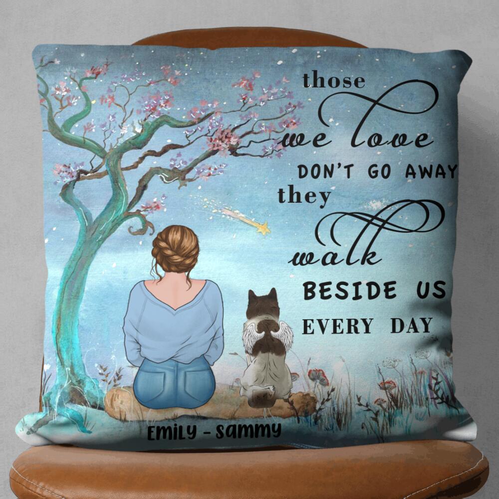 Those We Love Don’T Go Away Dog Memorial Passed Away Pet Angel Night Sky Stars Custom Design, Dog Breed & Name Personalized Pillow