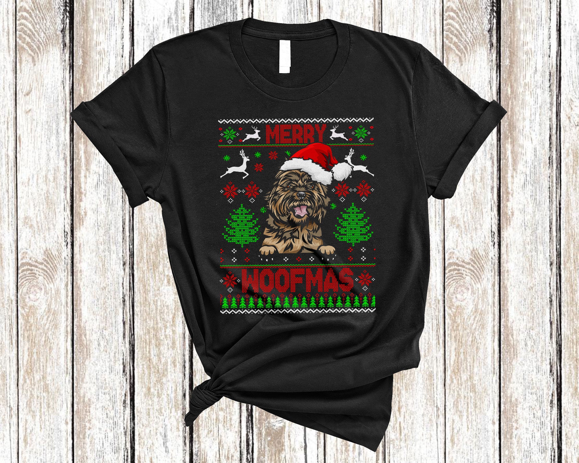 Christmas Dog Shirt Merry Woofmas Funny Ugly Christmas Santa Cairn Terrier Dog Sweater Gifts T-Shirt