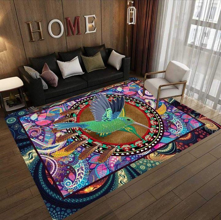 Colorful Hummingbird With Feather All Over Print Rug