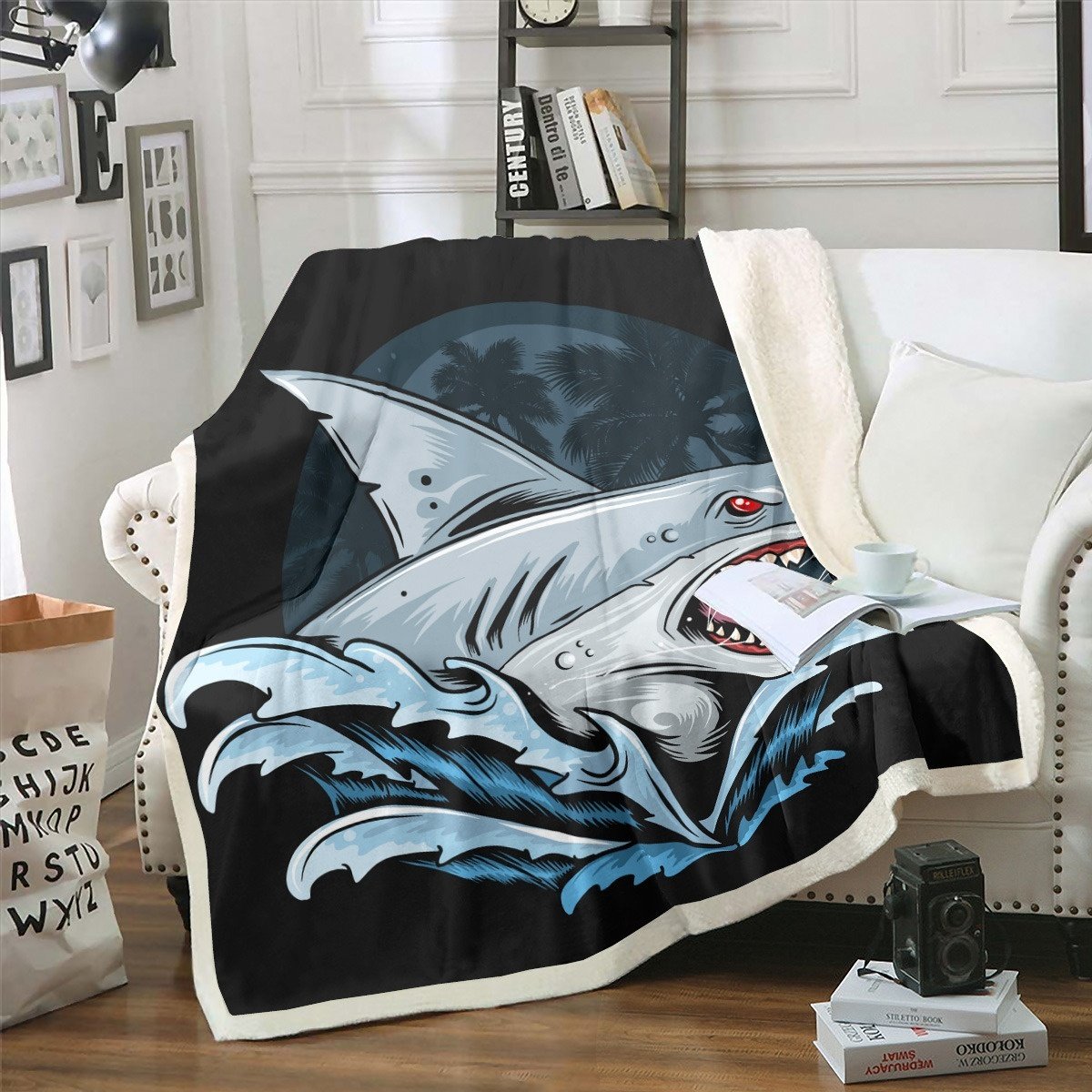 Shark Bed Throws for Kids Boys Teens, Underwater Sea Animnal Theme Flannel Fleece Blanket Marine Life Throw Blanket Ocean Creature Bed Blanket,Baby Throw Twin Queen