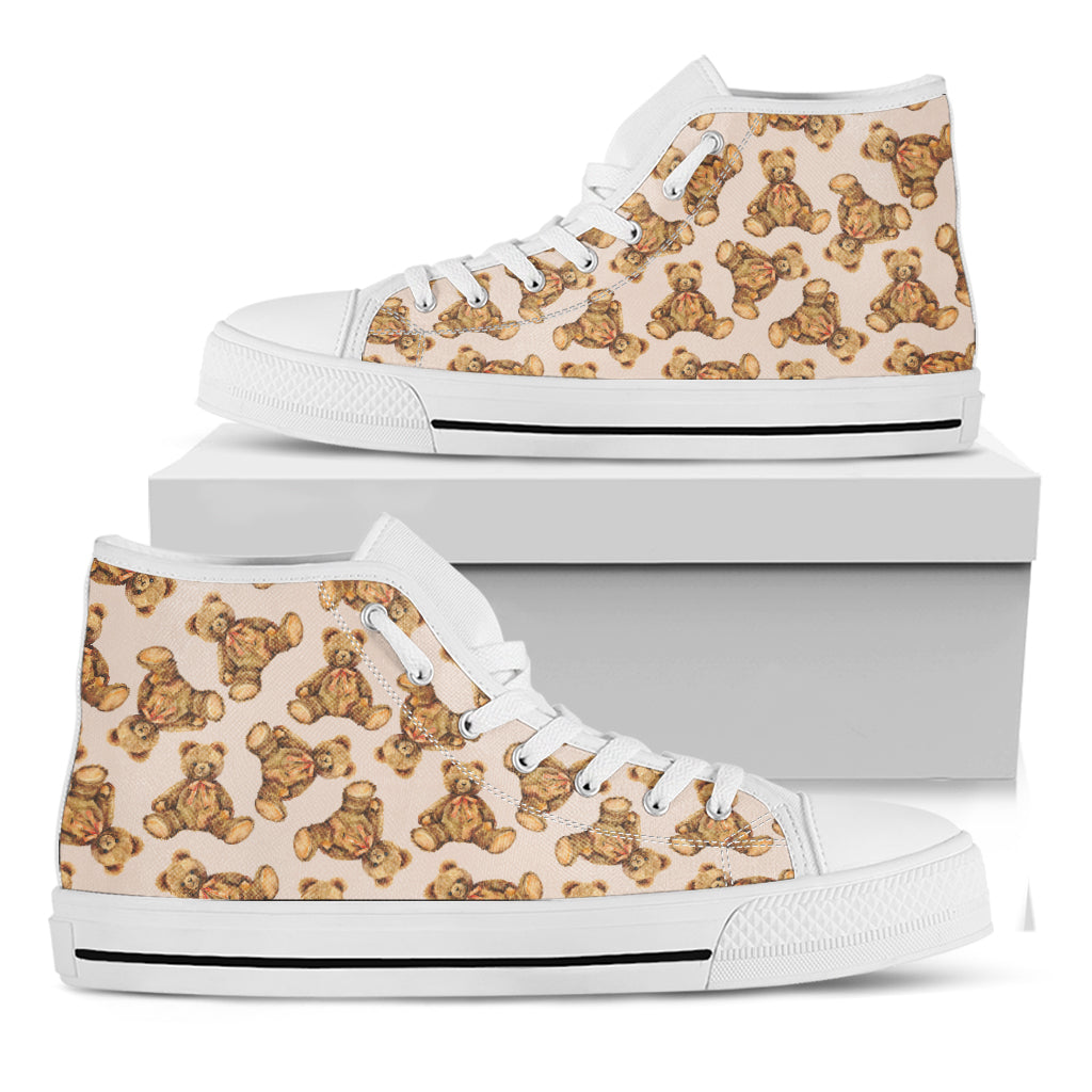 Watercolor Teddy Bear Pattern Print White High Top Shoes