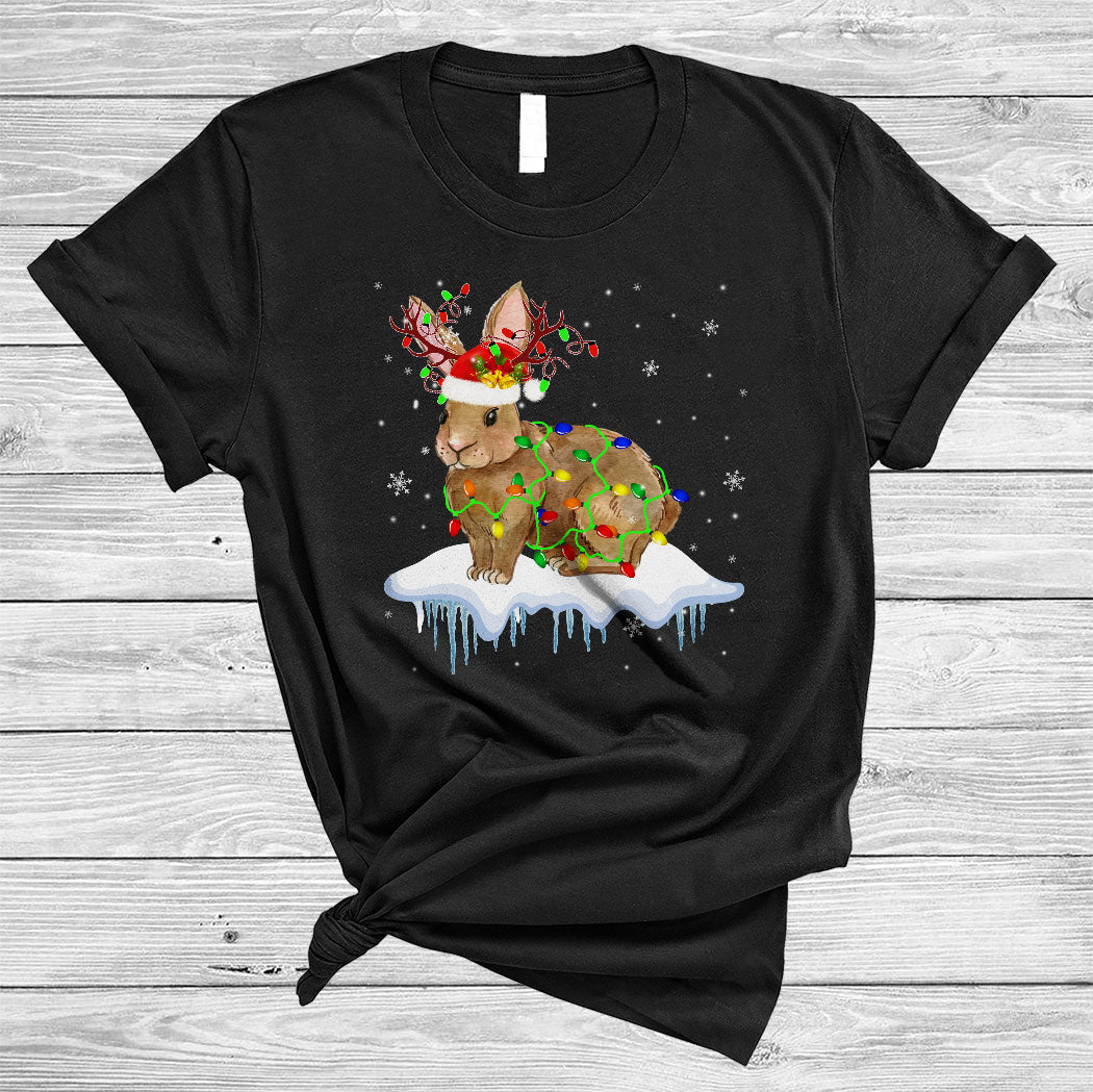 Santa Reindeer Rabbit Cute Christmas Lights Santa Reindeer Animal Lover Gifts T-Shirt