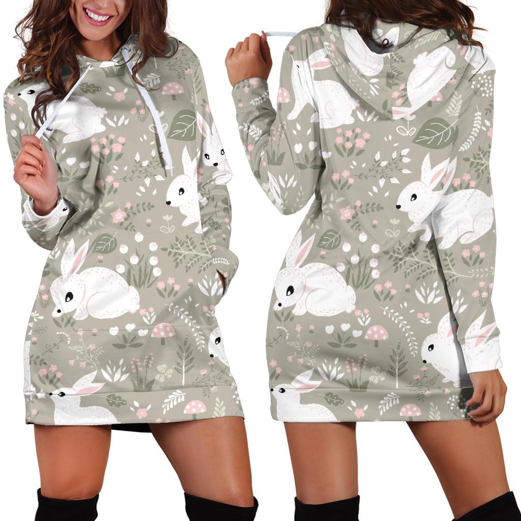 Cute Rabbit Pattern Women Hoodie Dress