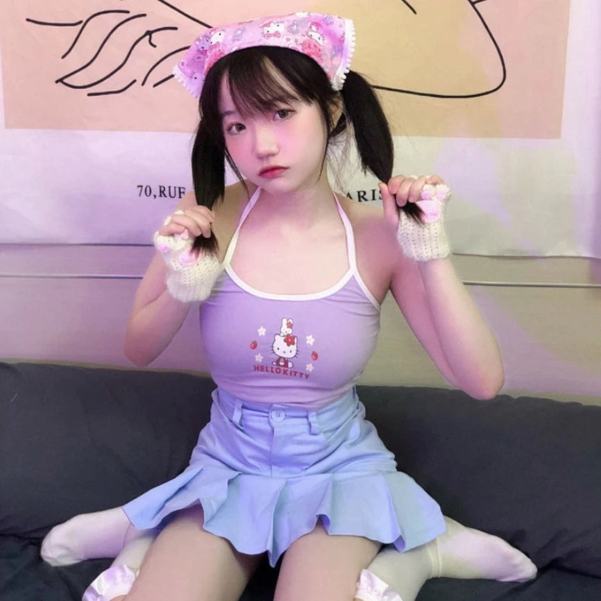 Aesthetic Tank Short Top Kawaii Cute Kitten