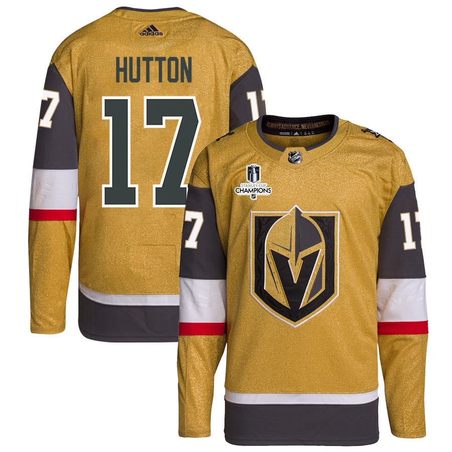 Ben Hutton 17 Vegas Golden Knights Stanley Cup 2023 Champions Patch Home Breakaway Men Jersey – Gold