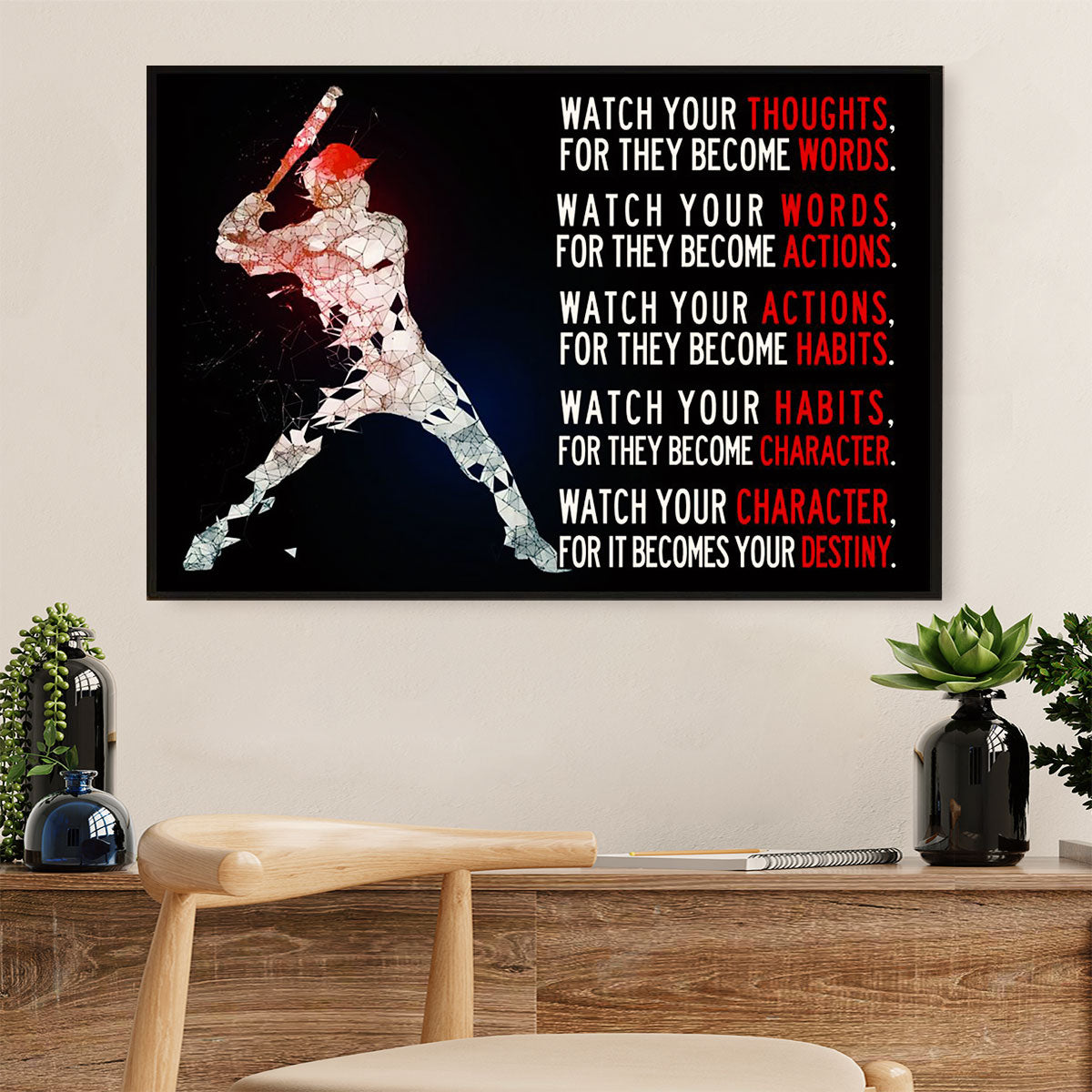 Baseball Canvas Wall Art Prints | Watch Your Thoughts | Home Décor Gift For Baseball Players