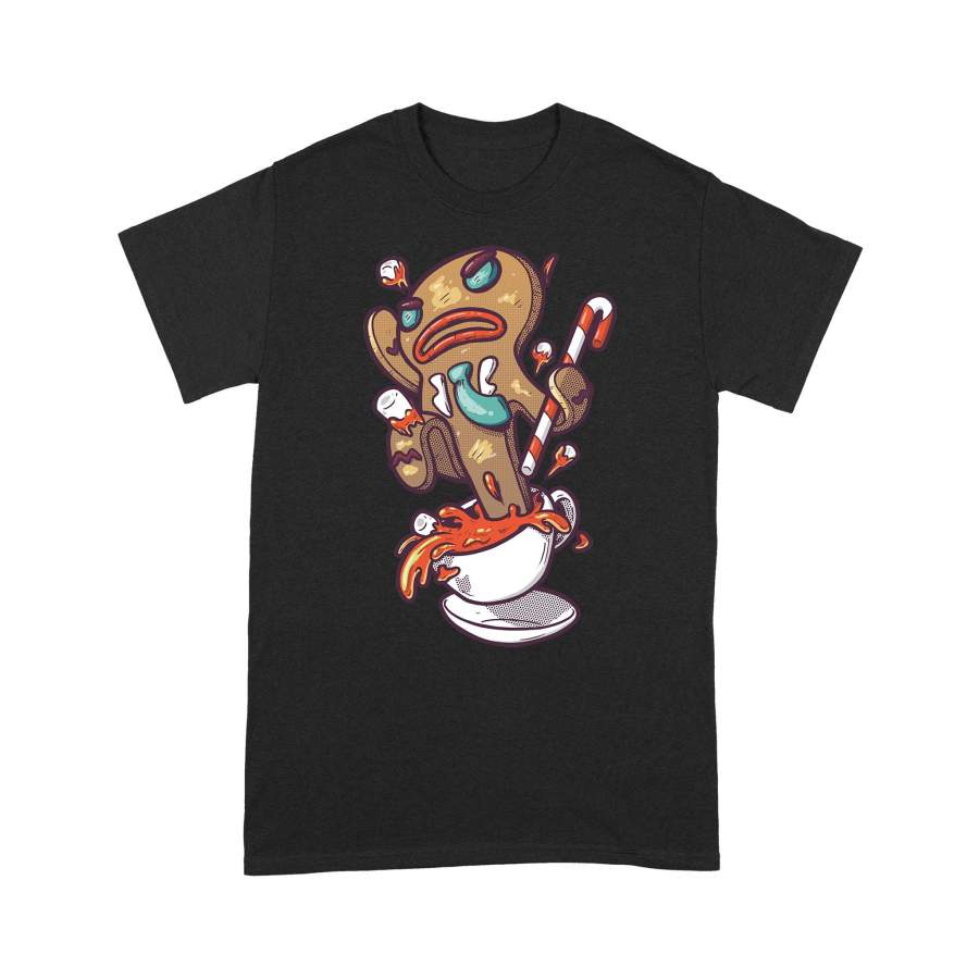 Christmas Gift Idea Biscuits And Candy Cane Angry In The Cup Of Coffee – Standard T-shirt