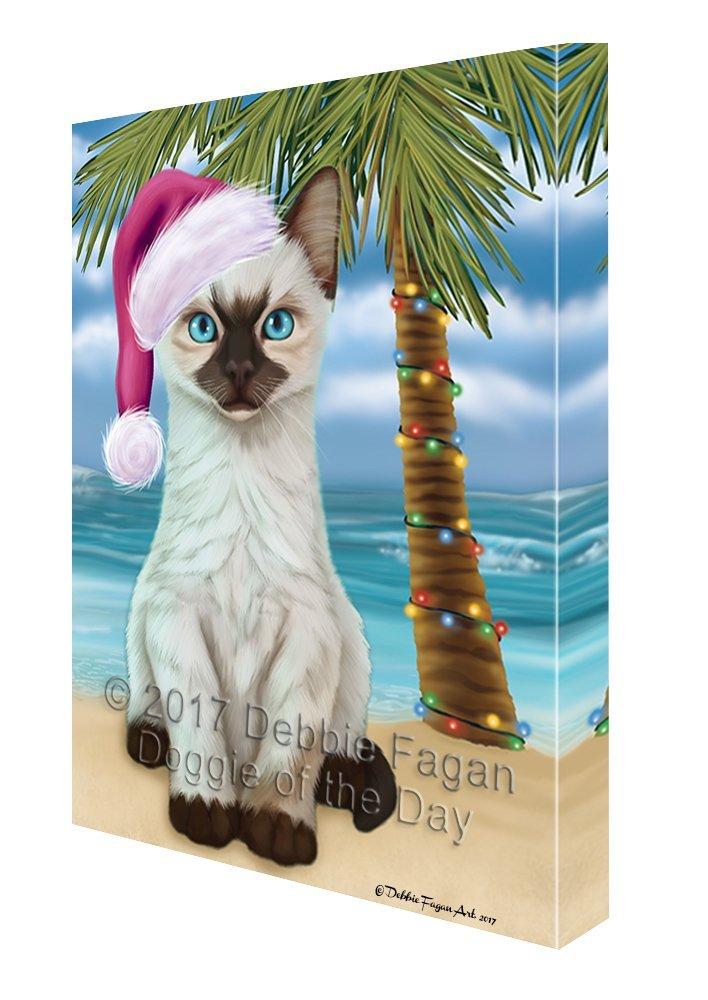 Summertime Happy Holidays Christmas Siamese Kitten Cat On Tropical Island Beach Canvas Wall Art D121