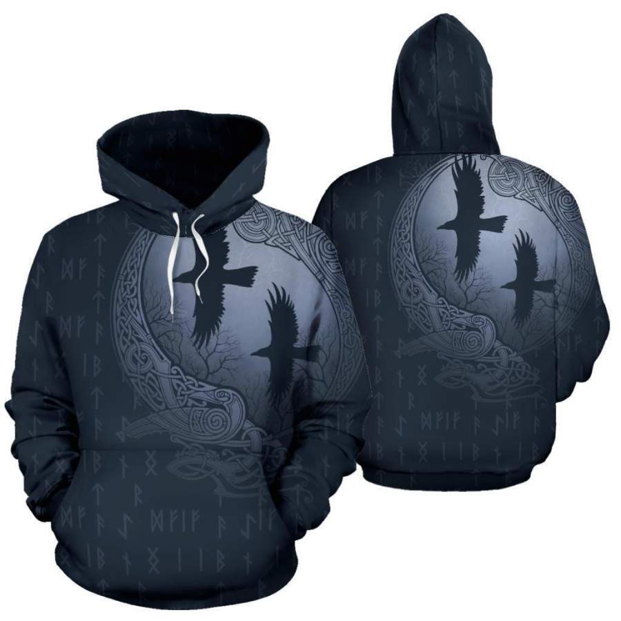 Viking Hoodie Raven And Odin’S Eye Blue Grey NN82