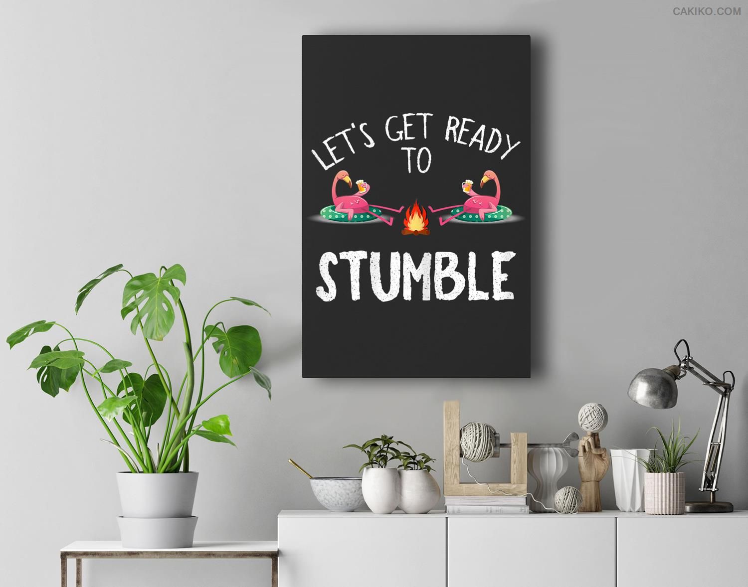 Womens Let’S Get Ready To Stumble Beer Camping Flamingo Funny Premium Wall Art Canvas Decor