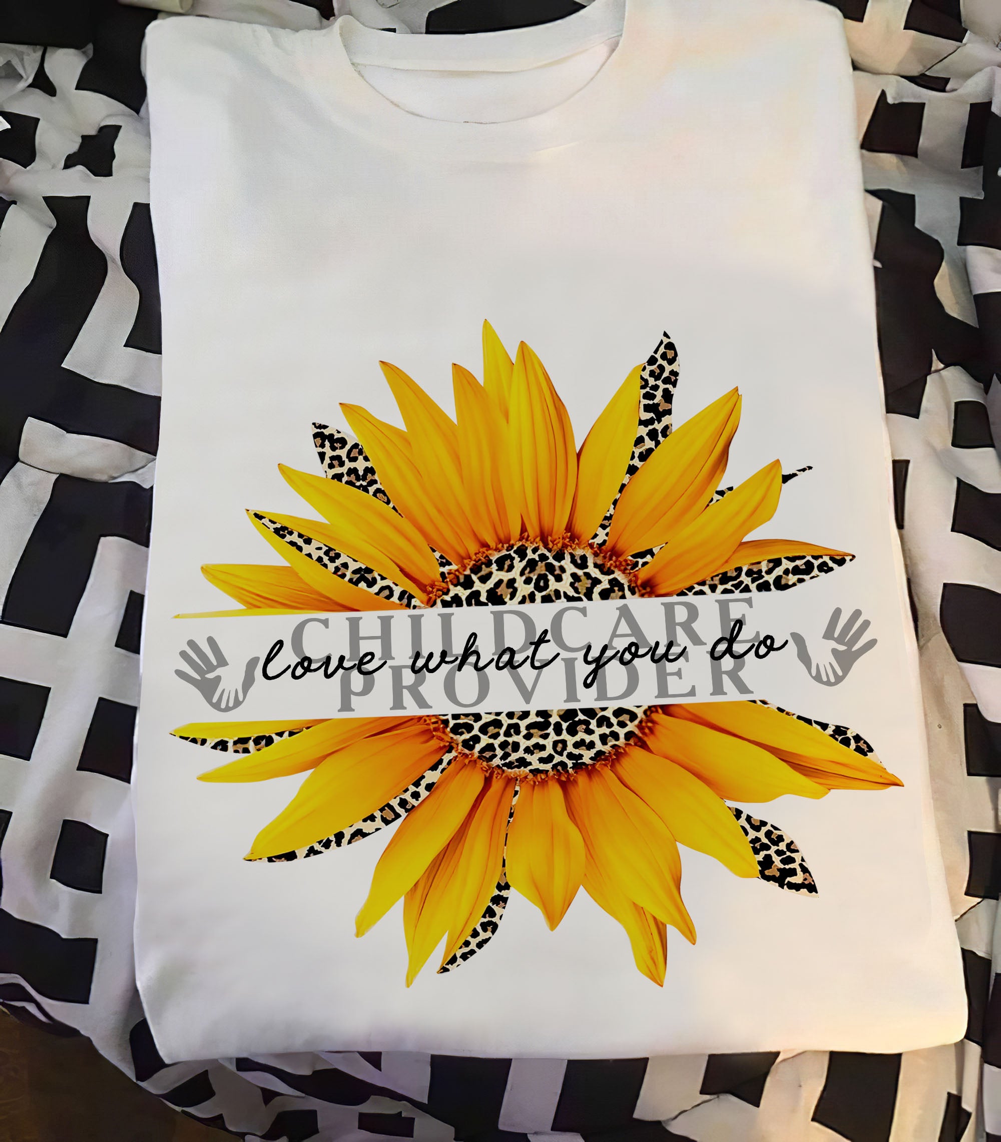 Sunflower Leopard Childcare Provider Love What You Do Graphic Unisex T Shirt, Sweatshirt, Hoodie Size S – 5XL