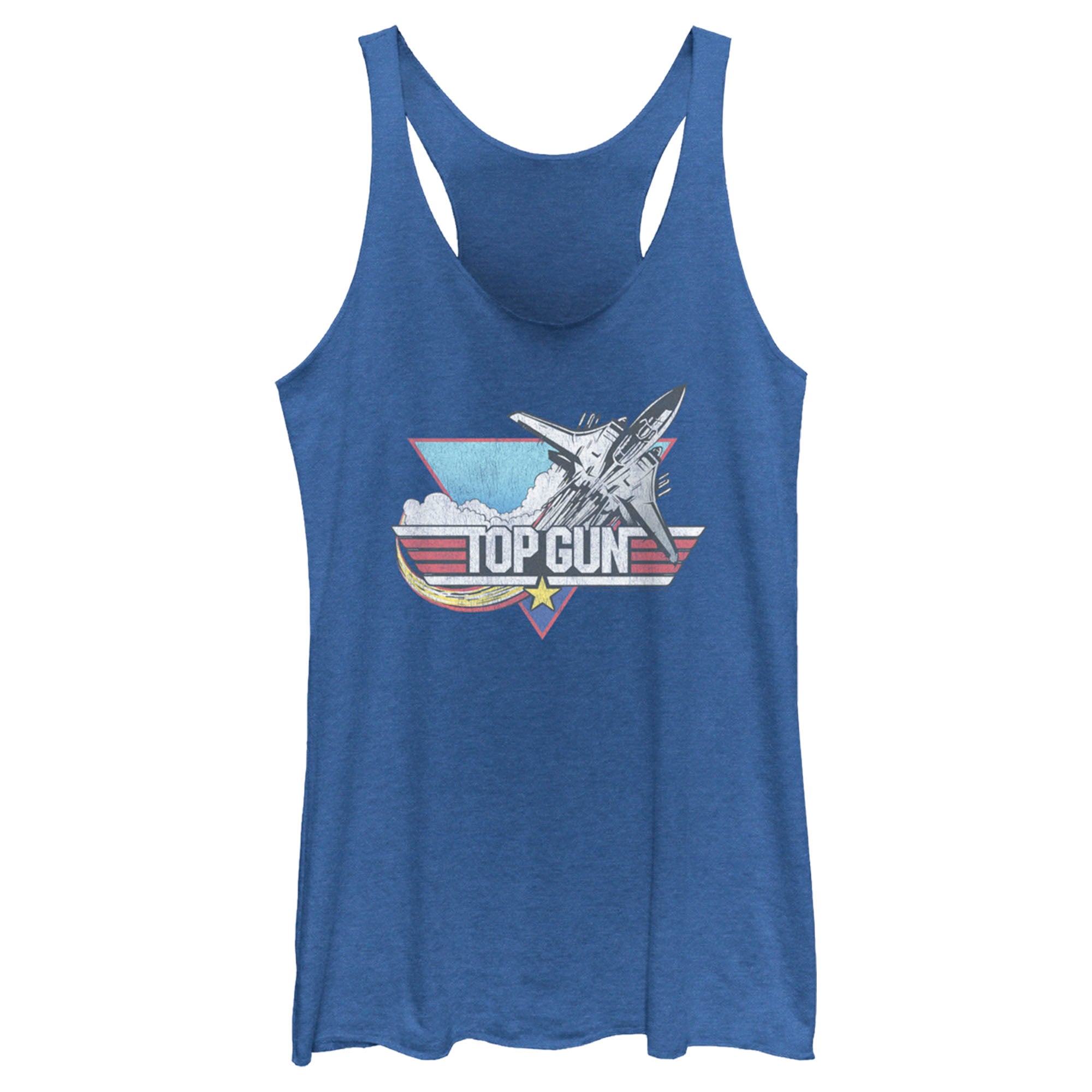 Women’S Top Gun Distressed Fighter Jet Logo Racerback Tank Top