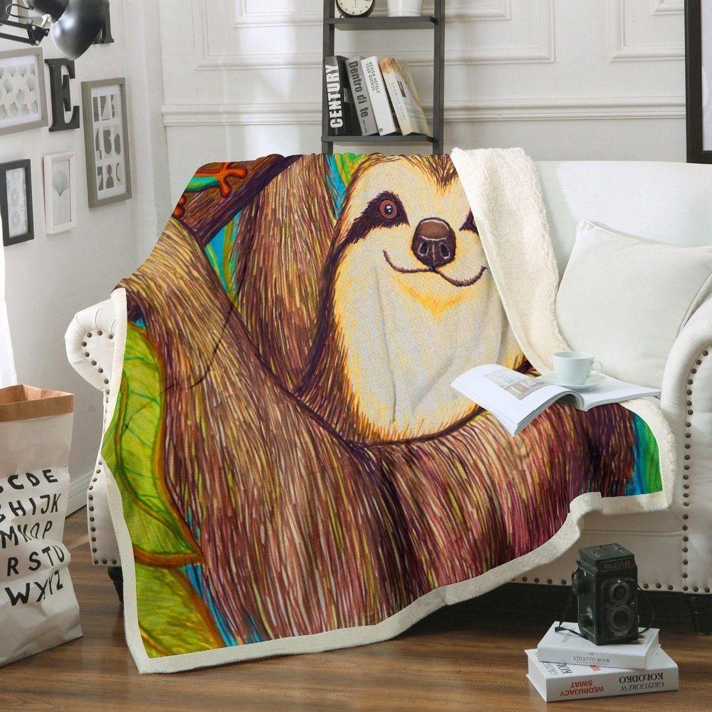 [Personalized Name] Lazy Animals Sloth Fleece Blanket, Sherpa Blanket, Gift For Family Member, Friends Gift, Christmas Gift, Home Decor, Home Living