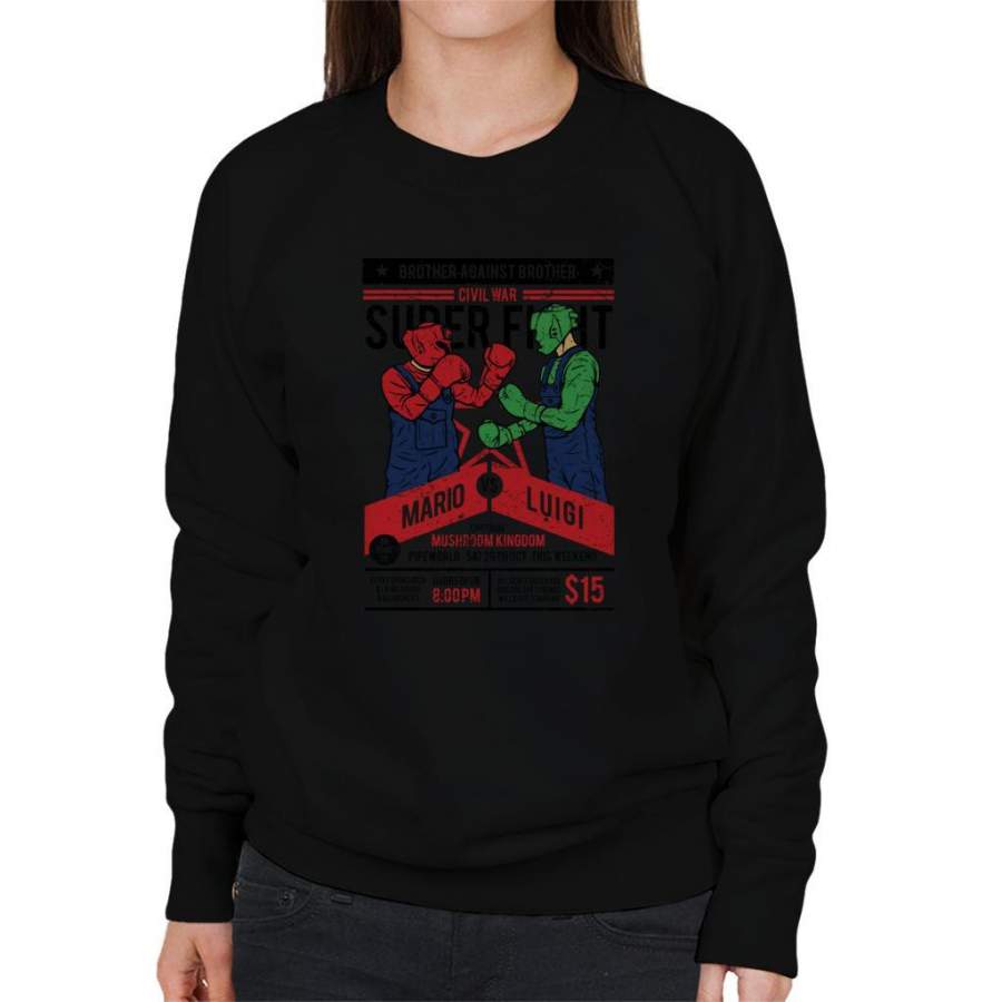 Super Mario Vs Luigi Fight Poster Women’s Sweatshirt