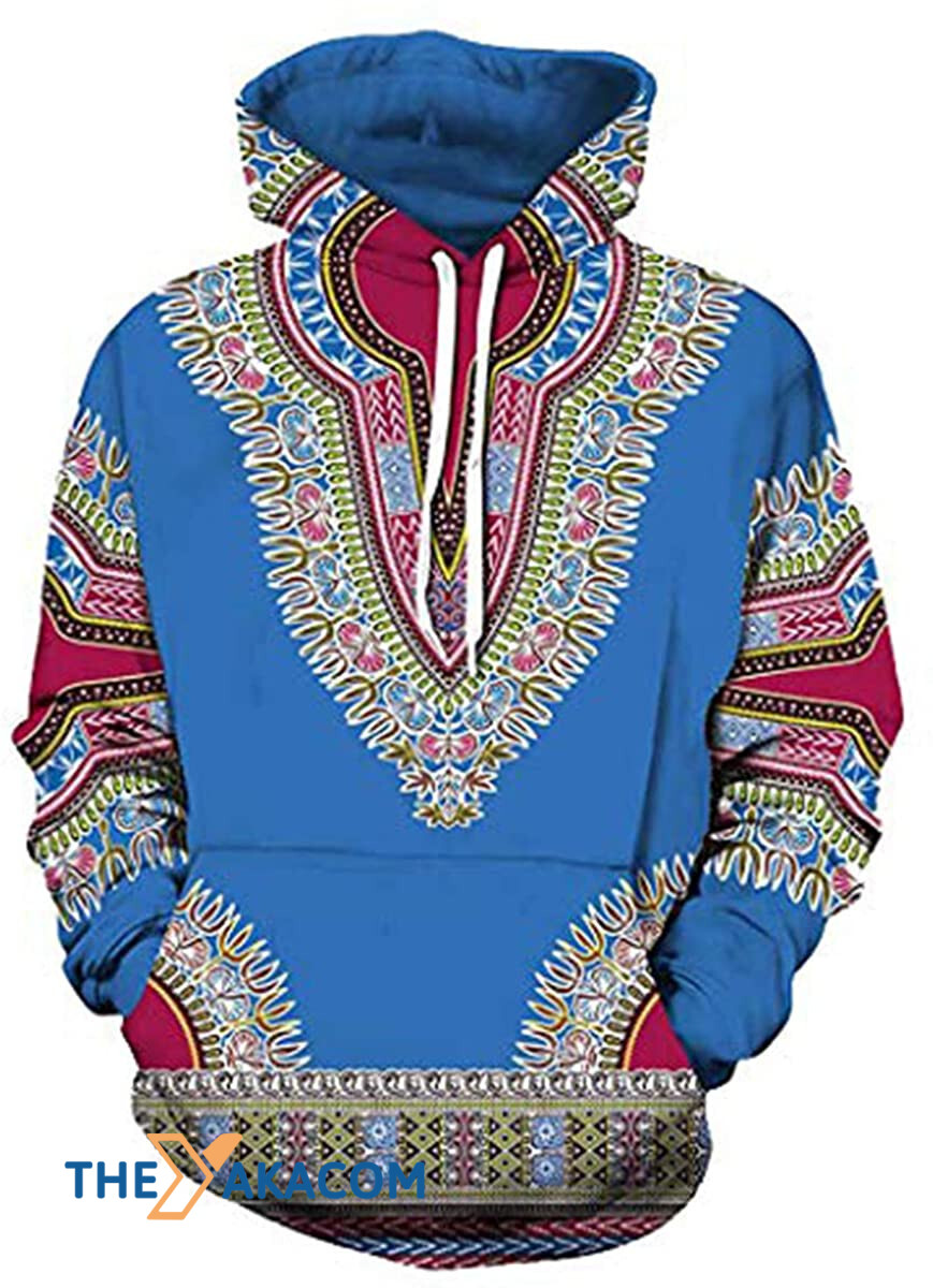 Unisex African Print Dashiki Fashion Kwanzaa Day Blue Hoodie Zip Hoodie All Over Print For Men Women Gift