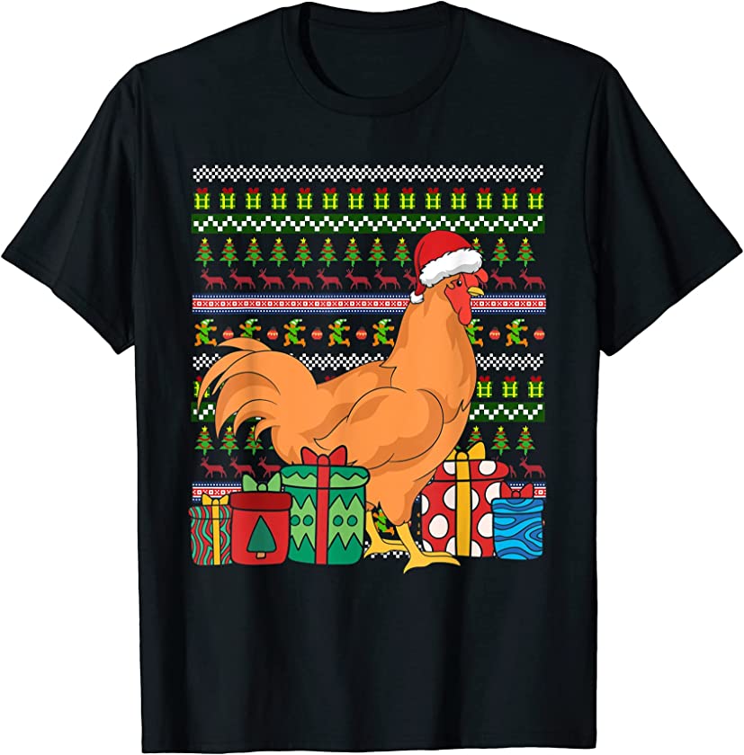 Ugly Christmas Animal Farmer Merry Xmas Farm Bird Chicken T-Shirt