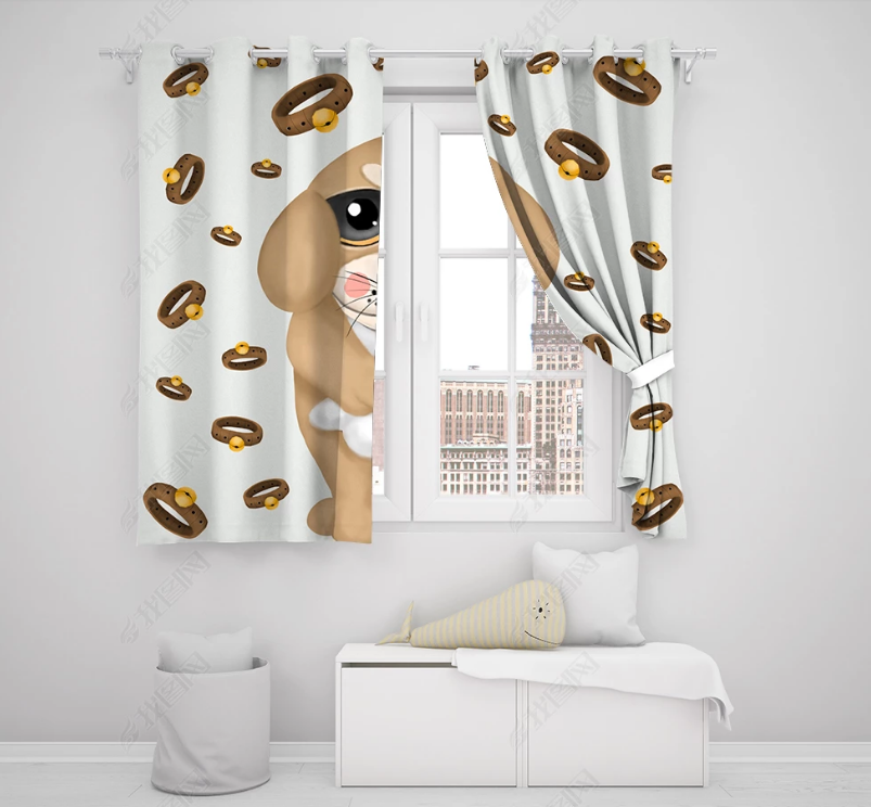 3D Hand Drawn Animal Dog Curtains And Drapes Lqh 203