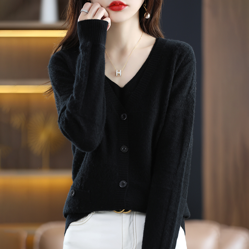 Spring and autumn long-sleeved V-neck pullover knitted sweater outerwear sweater foreign style hollow bottoming top women alx