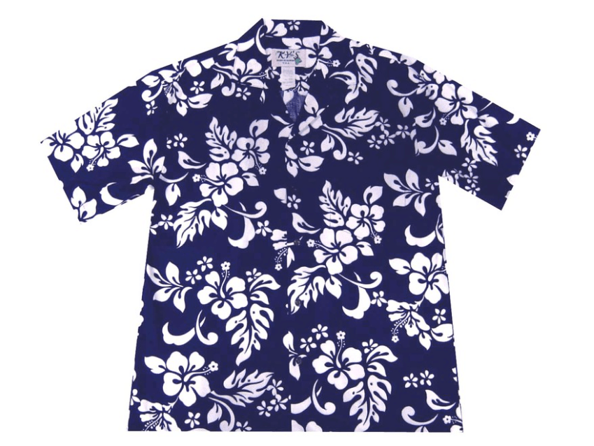 Mens Navy Blue Button Down Hawaii Shirt With Hibiscus Ha42469