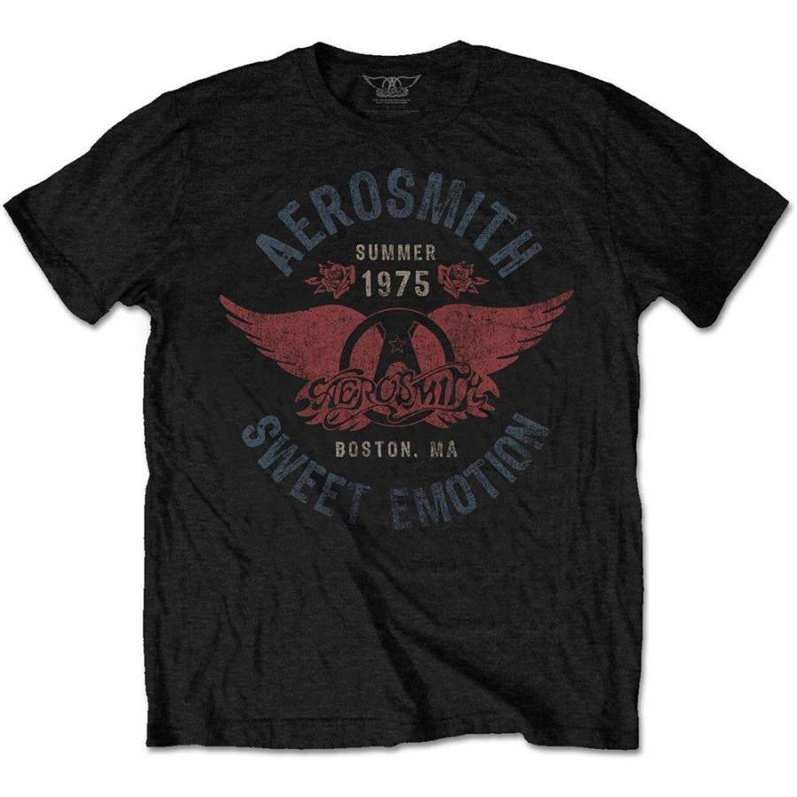 Aerosmith Men’s Boston Pride Cotton Short Sleeves Tee Shirt (Sweet Emotion Black, Large)