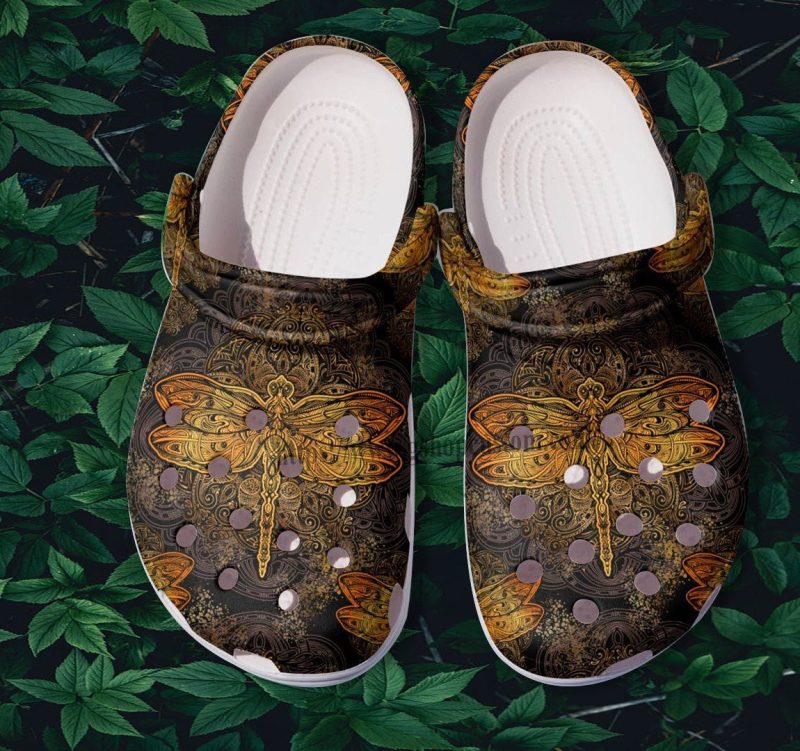 Dragonfly Golden Boho Culture Shoes Gift Women- Dragonfly Hippie Boho Vintage Clogs Gift Women Mother Day