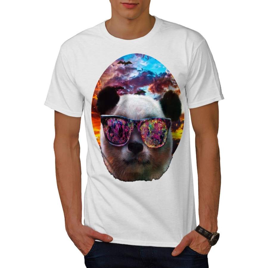 Panda Glasses Sky Mens T-shirt, Sunset Graphic Design Printed Tee