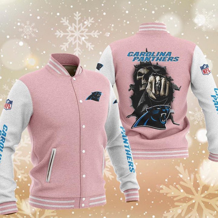 Carolina Panthers Pink Skull Baseball Jacket