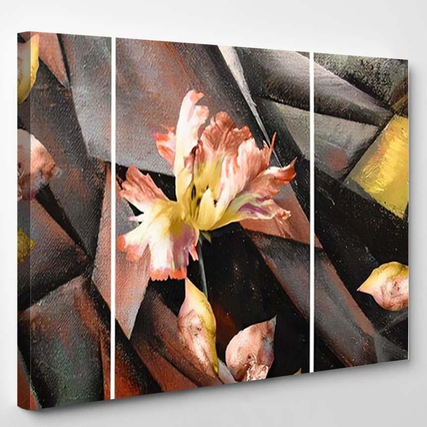 Hand Drawn Oil Painting Triptych Flower 3 – Abstract Canvas Print