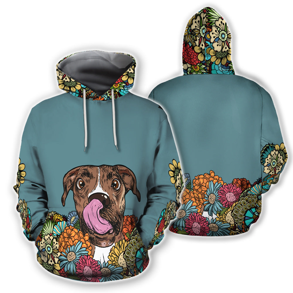 ViticFashion™ dog & flower 2- cerulean blue- soft all size hoodie