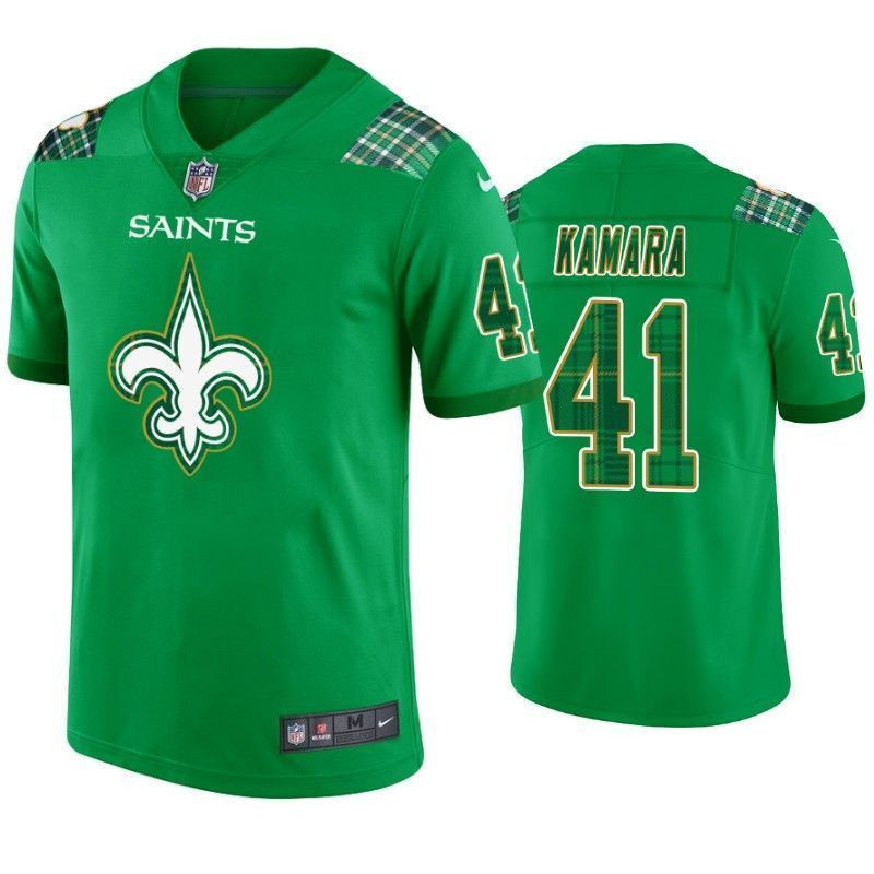 New Orleans Saints 41 Alvin Kamara St Patricks Day Kelly Green Lucky Men 3D Jersey