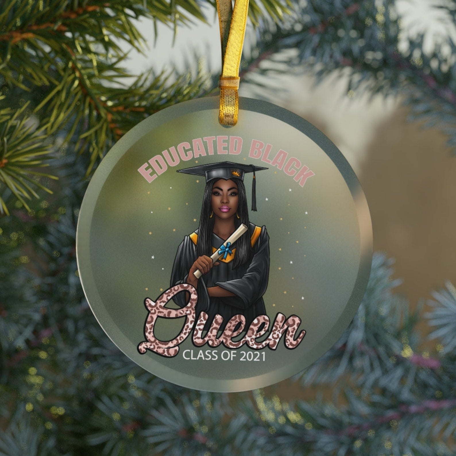 Educated Black Queen Class Of 2021 Glassblack Girl Christmasblack Girl Graduationhbcu Hbcu Sororitygrad 2021 Christmas Ornament