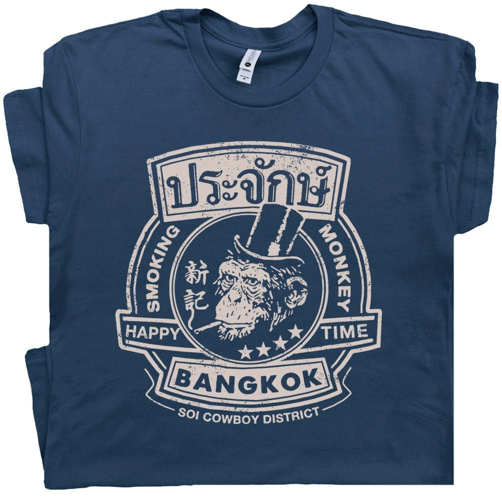 Smoking Monkey Bar T Shirt Funny Beer Drinking Shirts Famous Pub Retro Vintage Weird Graphic Movie Tee Bangkok Thailand The Hangover Shirt