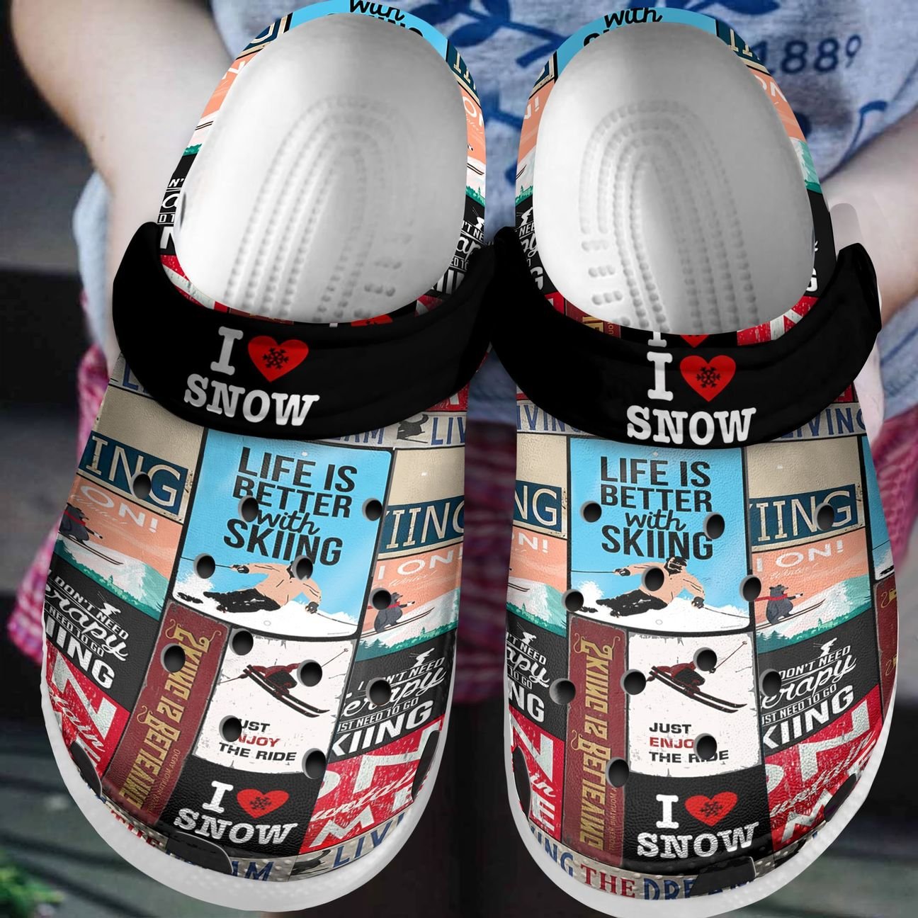 Skiing Personalize Clog, Custom Name, Text, Fashion Style For Women, Men, Kid, Print 3D Life Is Better With Skiing