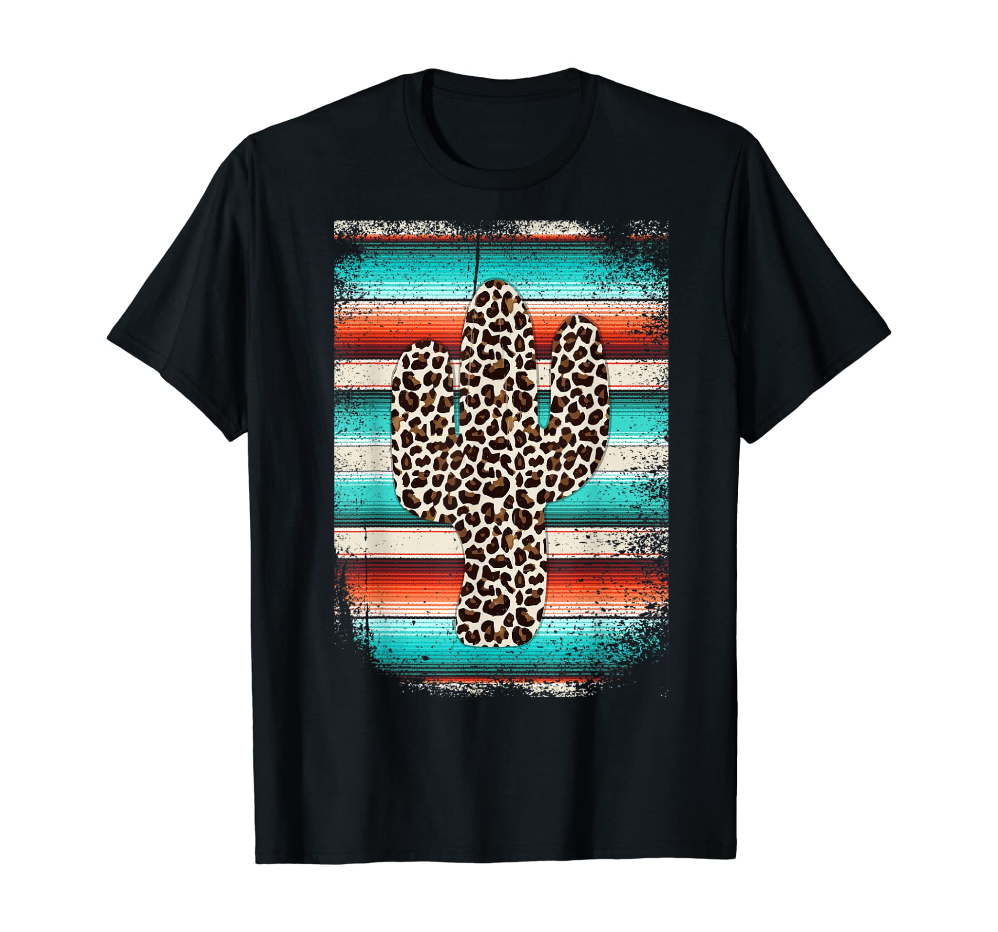 Funny Leopard Cactus Serape Cactus Print Turquoise T-Shirt